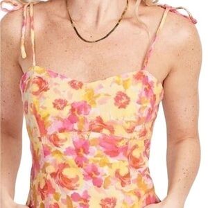 Old Navy Pink Floral Spaghetti Strap Bustier Cami Smocked Back